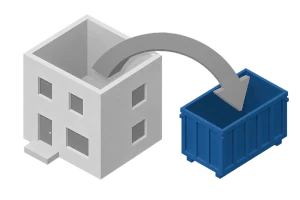 KS Icon für Entrümpelung, Haus in den Container